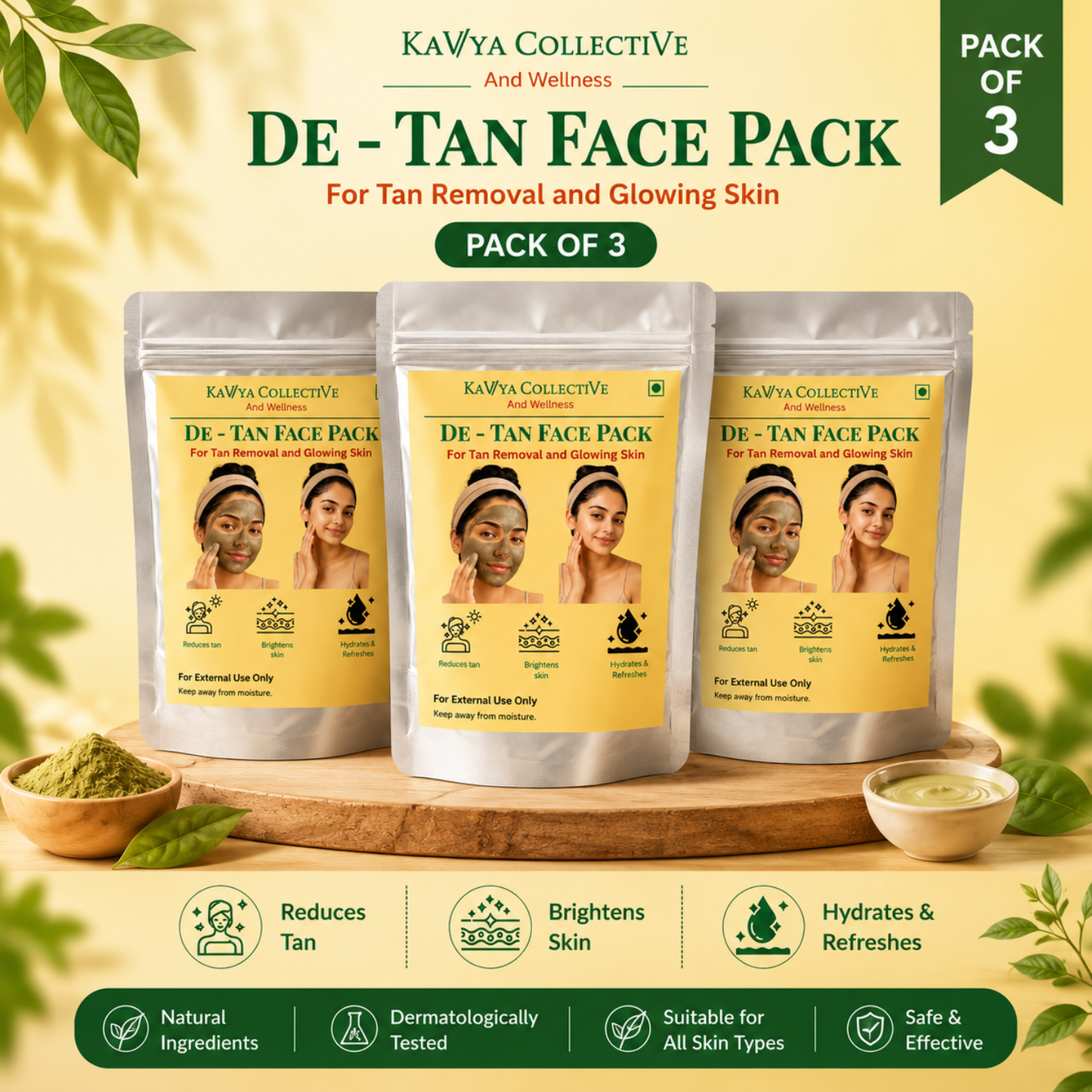 De-Tan Face Pack Powder for Tan Removal & Skin Brightening