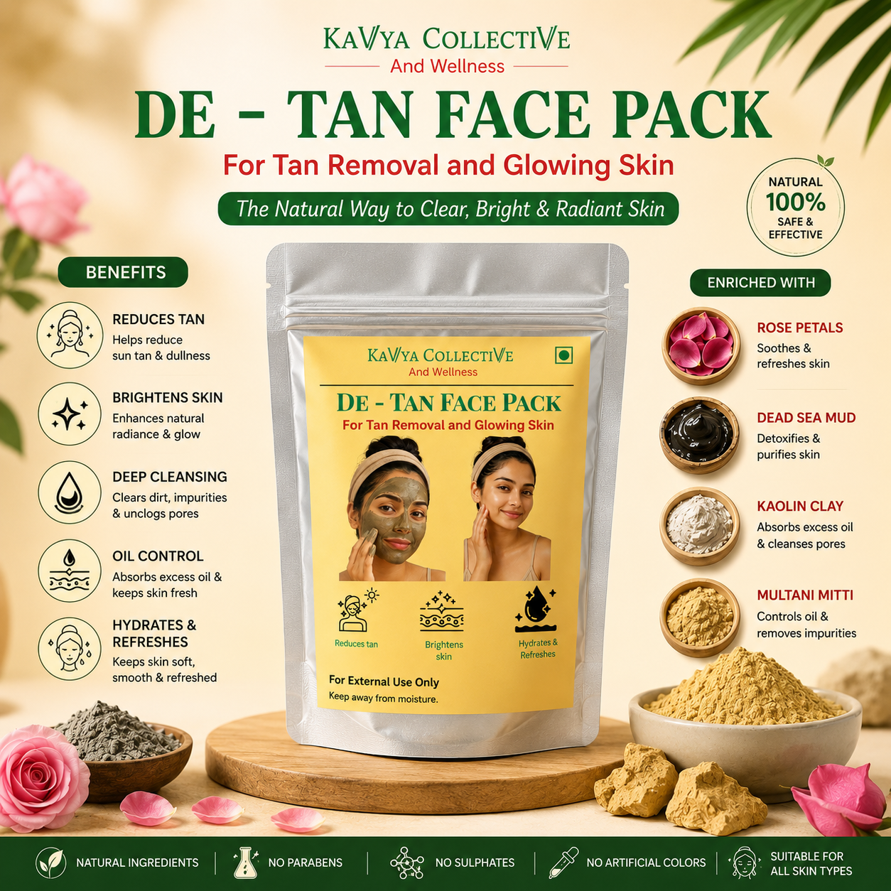 De-Tan Face Pack Powder for Tan Removal & Skin Brightening