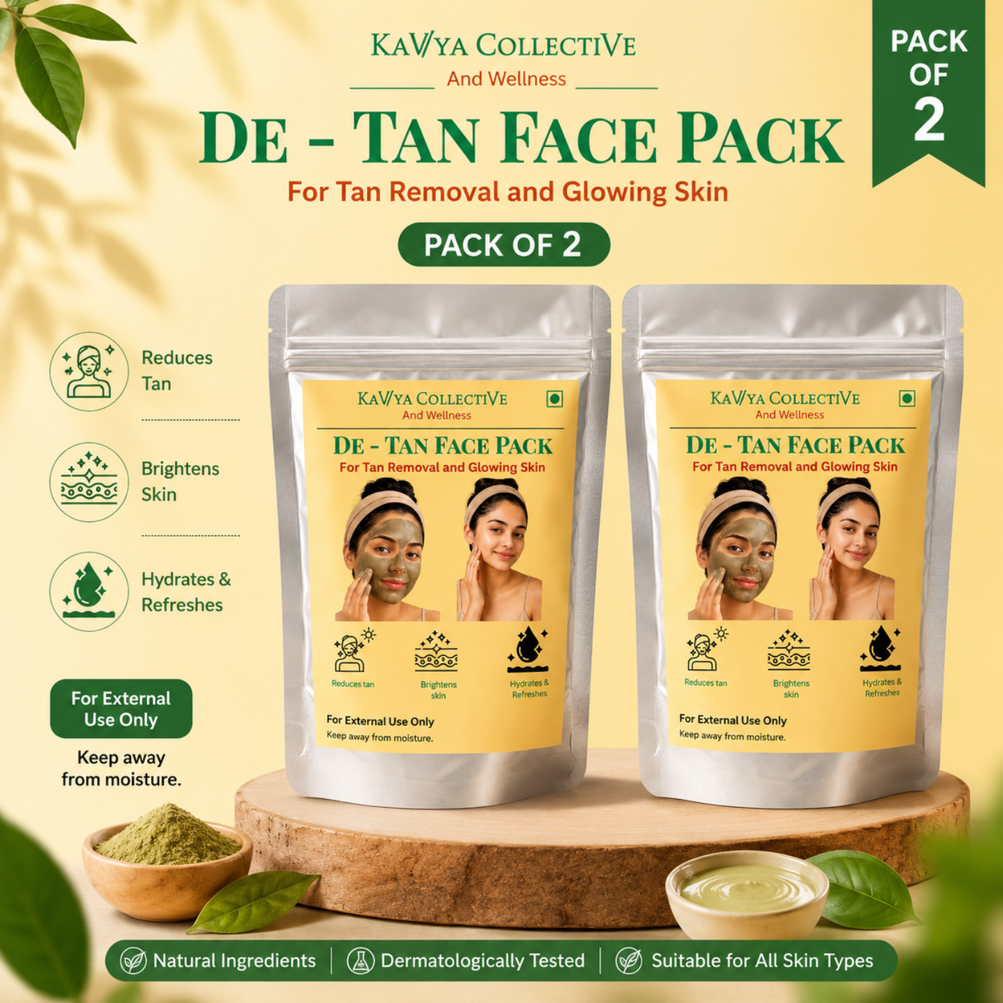De-Tan Face Pack Powder for Tan Removal & Skin Brightening