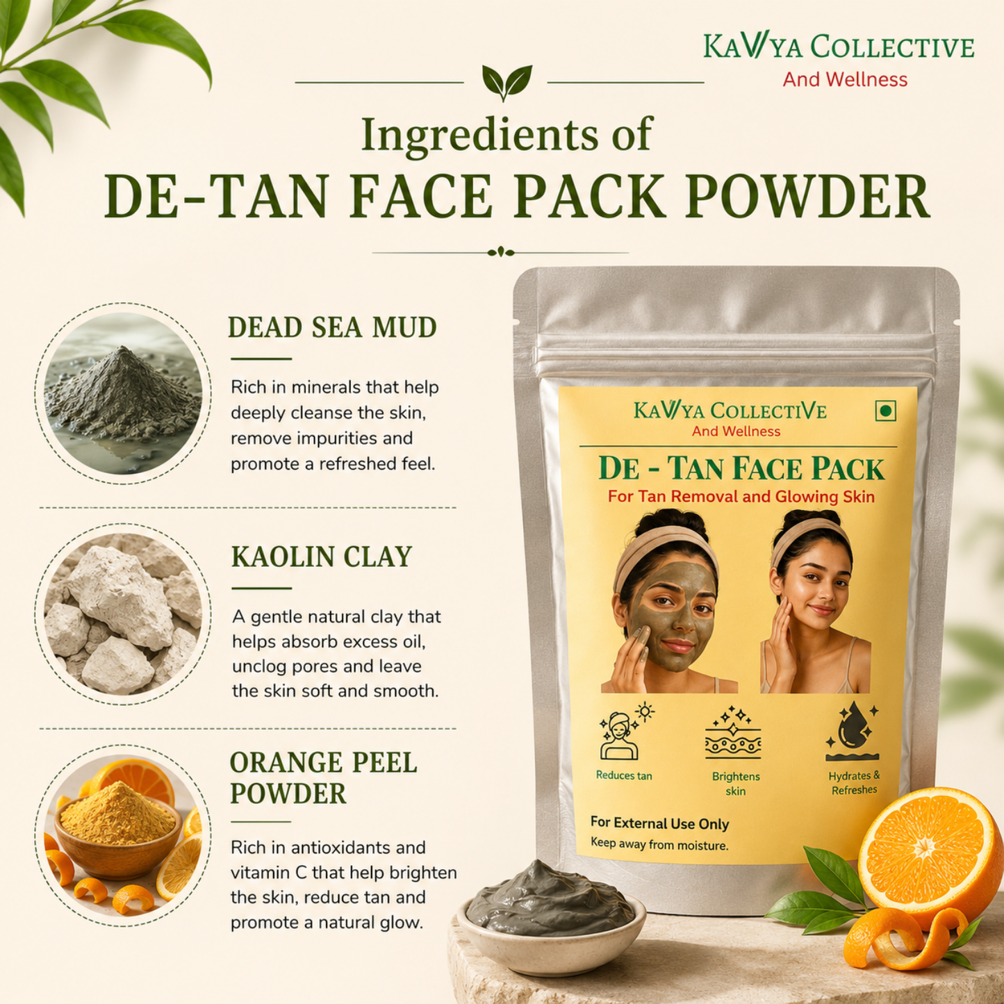 De-Tan Face Pack Powder for Tan Removal & Skin Brightening