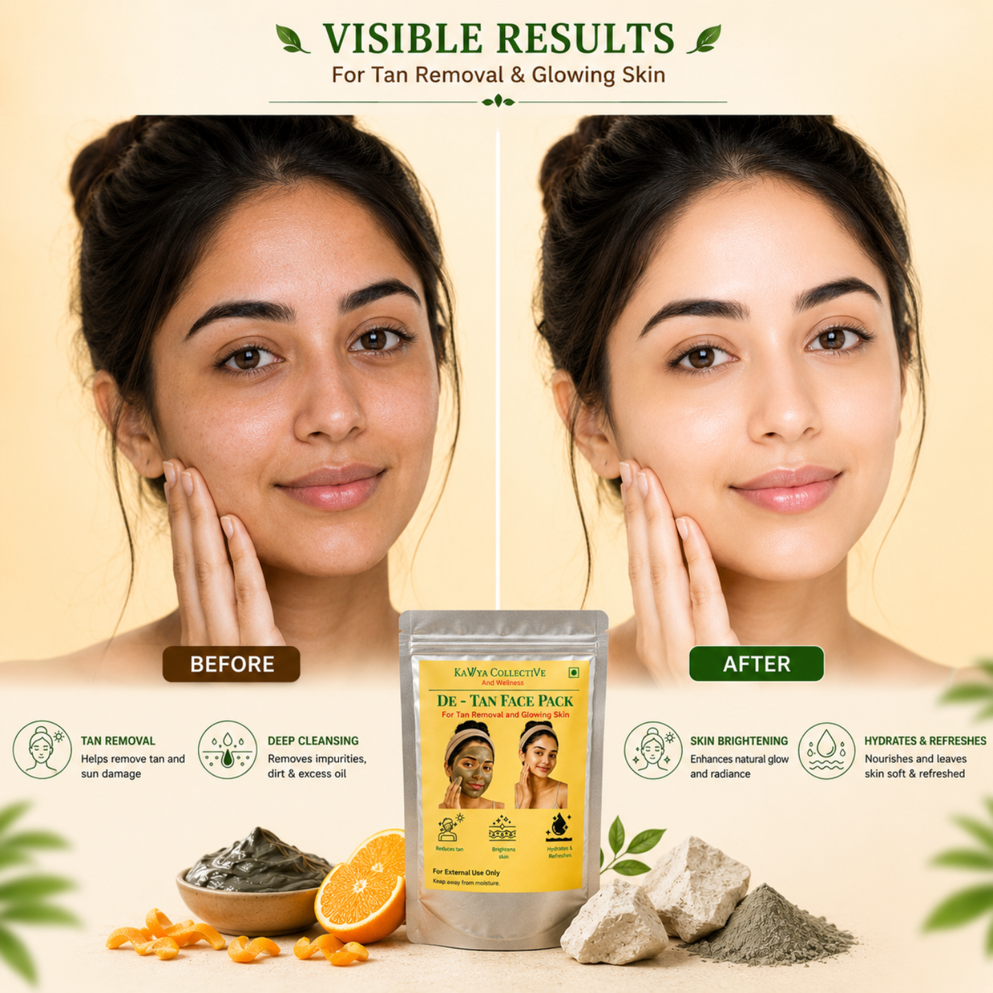 De-Tan Face Pack Powder for Tan Removal & Skin Brightening